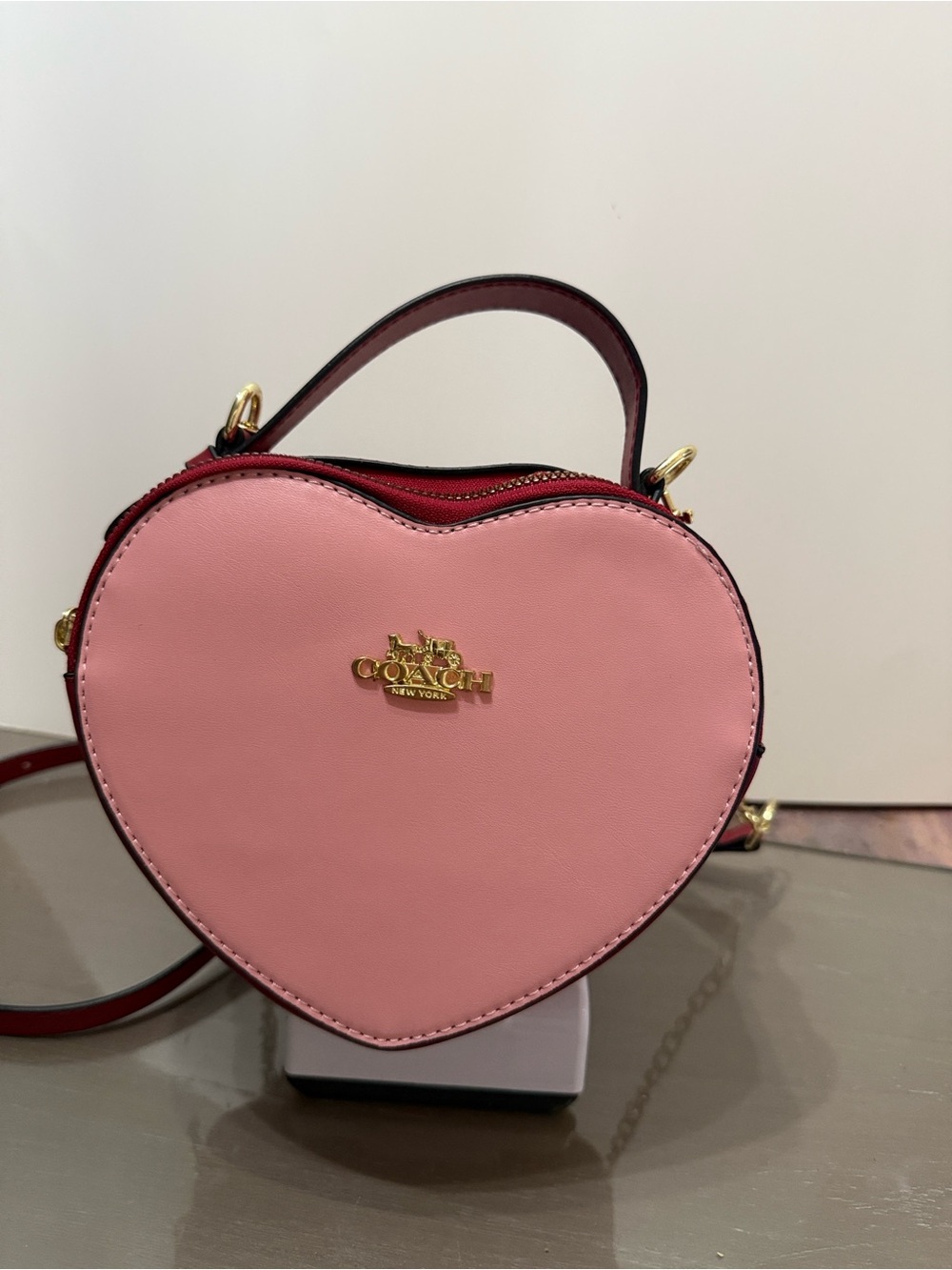 Coach Pink and Red Heart-Shaped Crossbody Bag